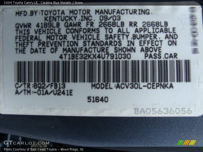 Catalina Blue Metallic / Stone 2004 Toyota Camry LE