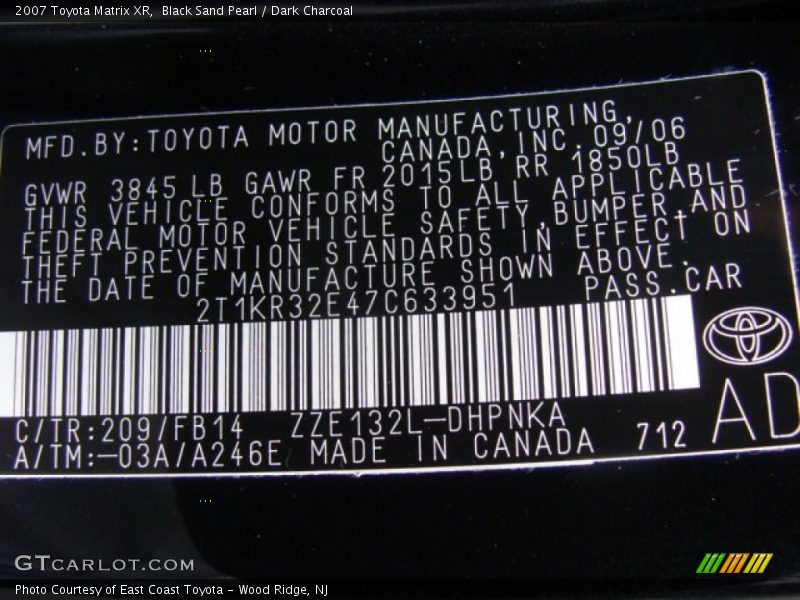 Black Sand Pearl / Dark Charcoal 2007 Toyota Matrix XR