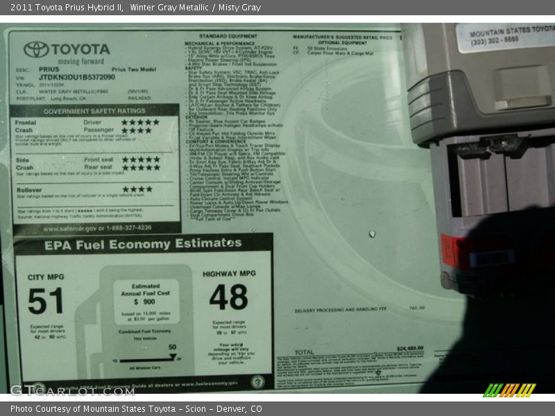  2011 Prius Hybrid II Window Sticker