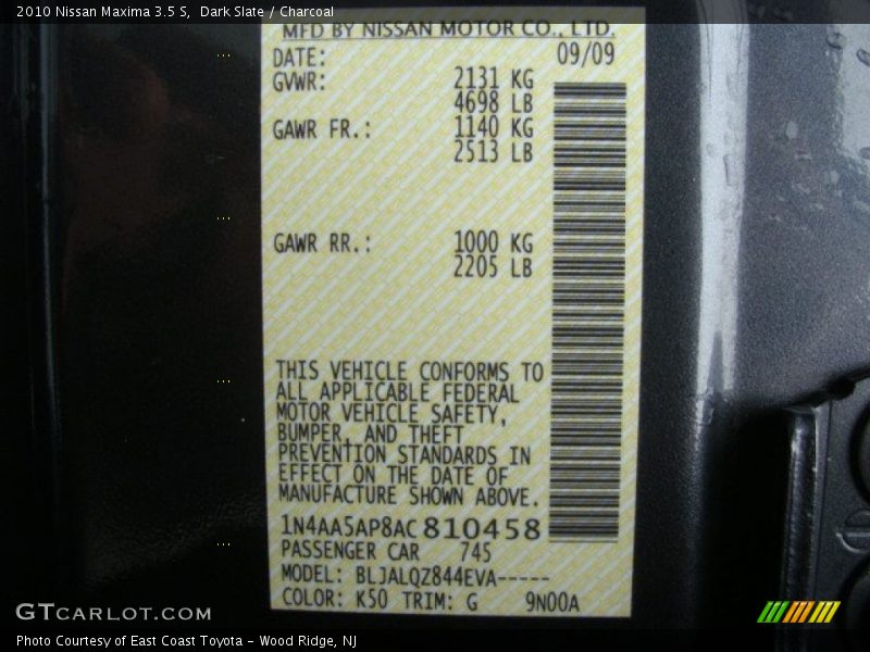 Dark Slate / Charcoal 2010 Nissan Maxima 3.5 S