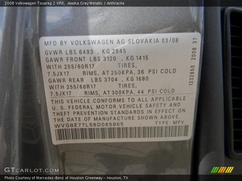 Alaska Grey Metallic / Anthracite 2008 Volkswagen Touareg 2 VR6
