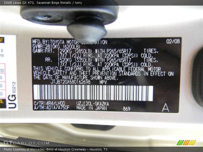 Savannah Beige Metallic / Ivory 2008 Lexus GX 470
