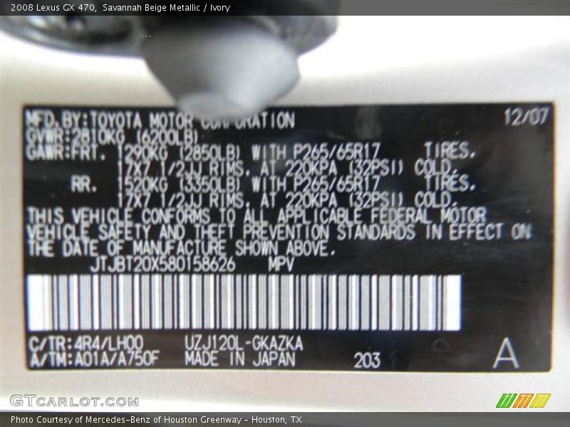 Savannah Beige Metallic / Ivory 2008 Lexus GX 470