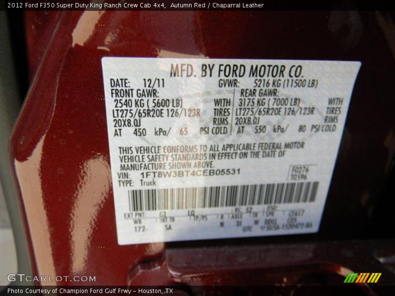 Autumn Red / Chaparral Leather 2012 Ford F350 Super Duty King Ranch Crew Cab 4x4