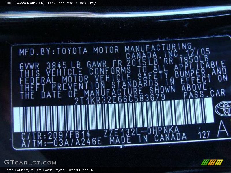 Black Sand Pearl / Dark Gray 2006 Toyota Matrix XR