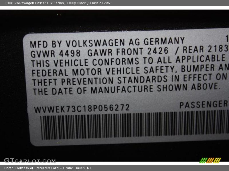 Deep Black / Classic Gray 2008 Volkswagen Passat Lux Sedan