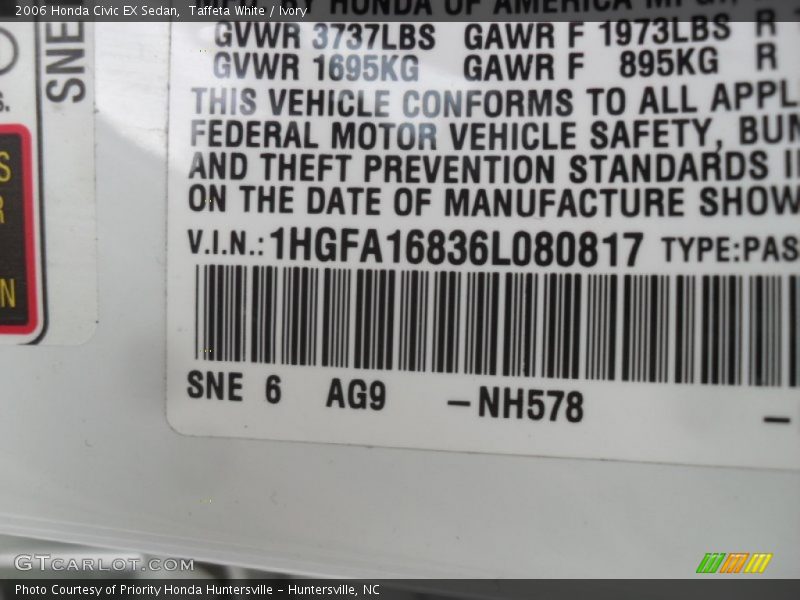 Taffeta White / Ivory 2006 Honda Civic EX Sedan