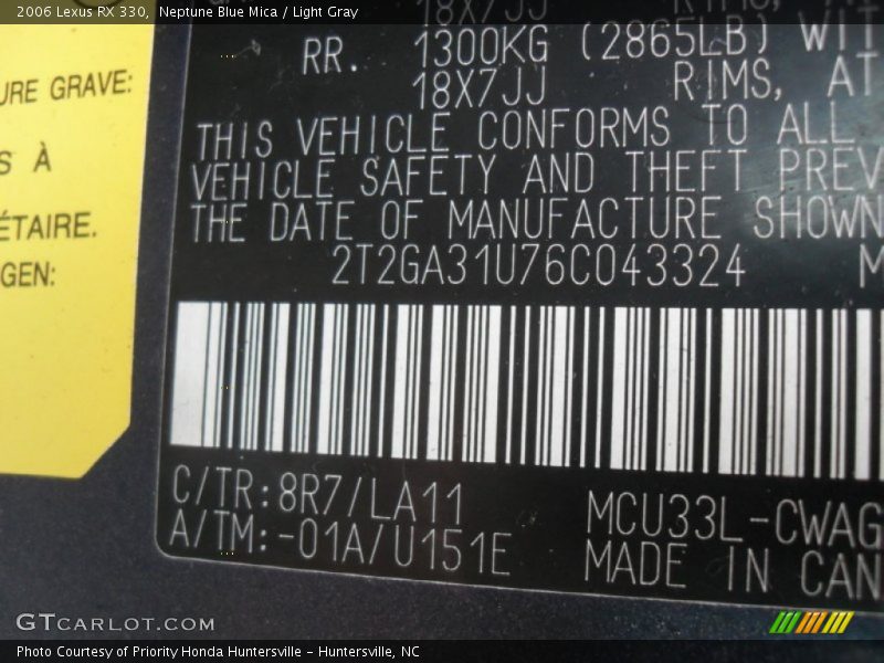 Neptune Blue Mica / Light Gray 2006 Lexus RX 330