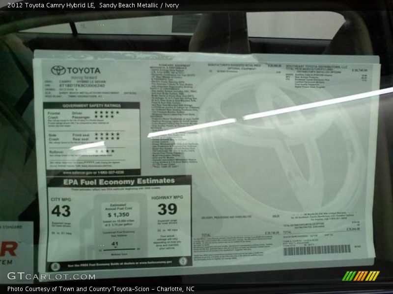  2012 Camry Hybrid LE Window Sticker