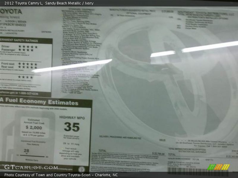 Sandy Beach Metallic / Ivory 2012 Toyota Camry L