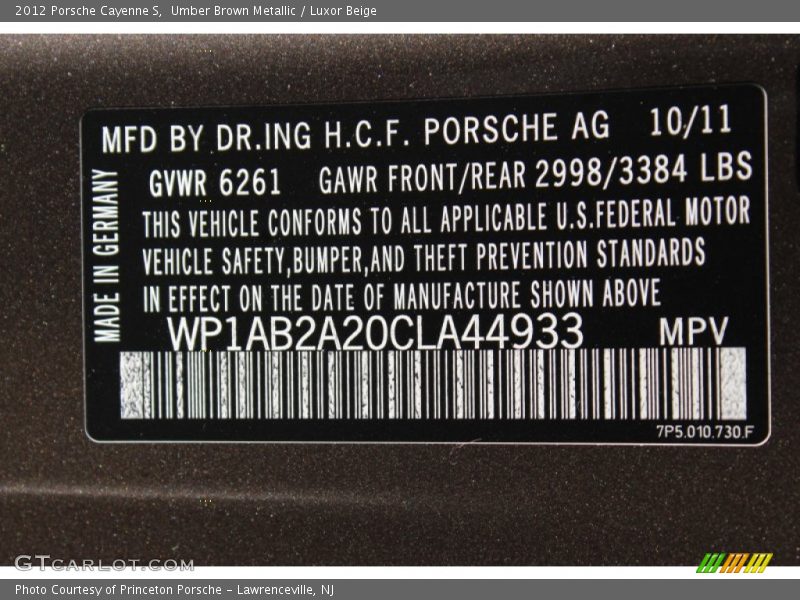 Umber Brown Metallic / Luxor Beige 2012 Porsche Cayenne S
