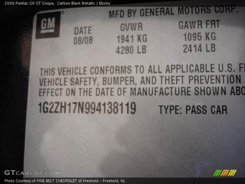 Carbon Black Metallic / Ebony 2009 Pontiac G6 GT Coupe