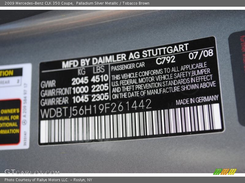 2009 CLK 350 Coupe Palladium Silver Metallic Color Code 792