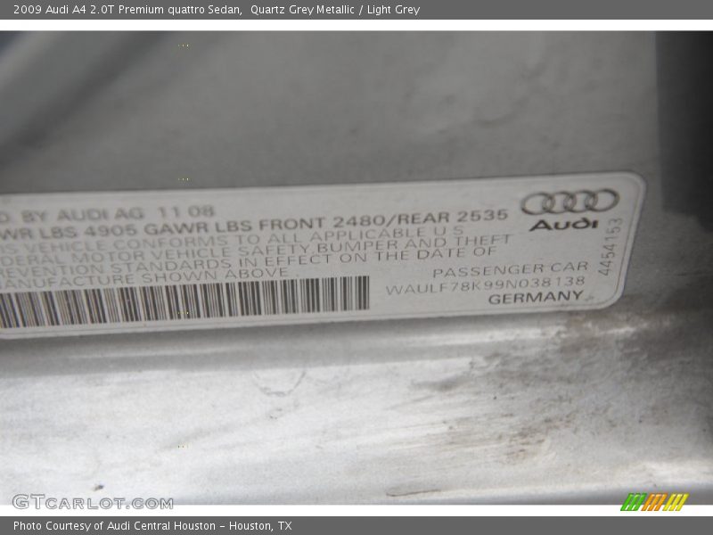 Quartz Grey Metallic / Light Grey 2009 Audi A4 2.0T Premium quattro Sedan