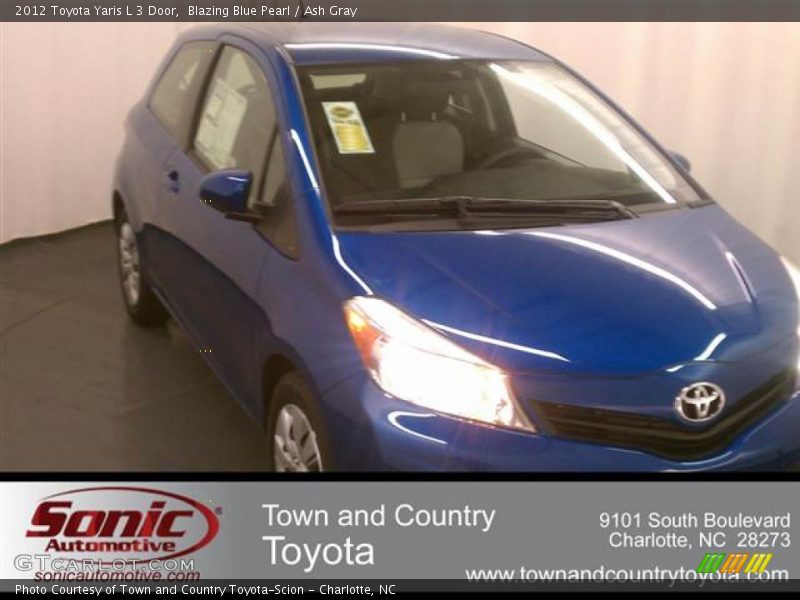 Blazing Blue Pearl / Ash Gray 2012 Toyota Yaris L 3 Door