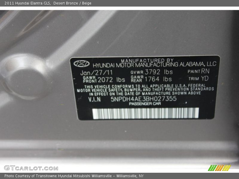 Desert Bronze / Beige 2011 Hyundai Elantra GLS