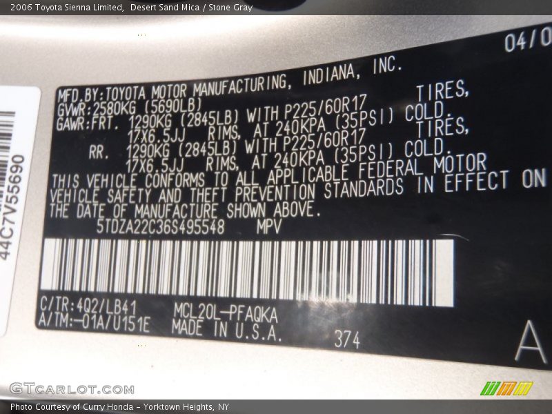 Desert Sand Mica / Stone Gray 2006 Toyota Sienna Limited