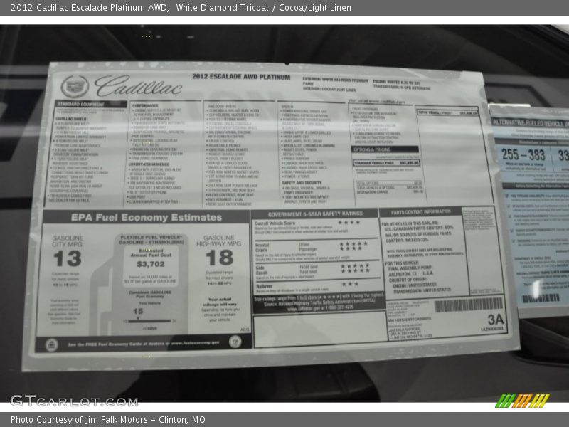  2012 Escalade Platinum AWD Window Sticker