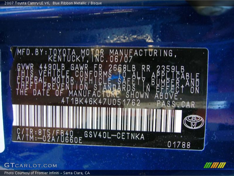 Blue Ribbon Metallic / Bisque 2007 Toyota Camry LE V6