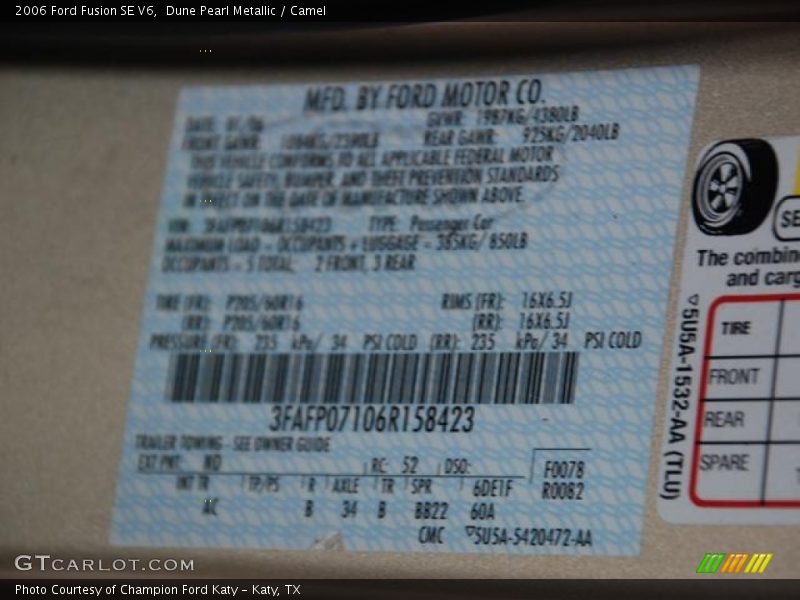 2006 Fusion SE V6 Dune Pearl Metallic Color Code ND