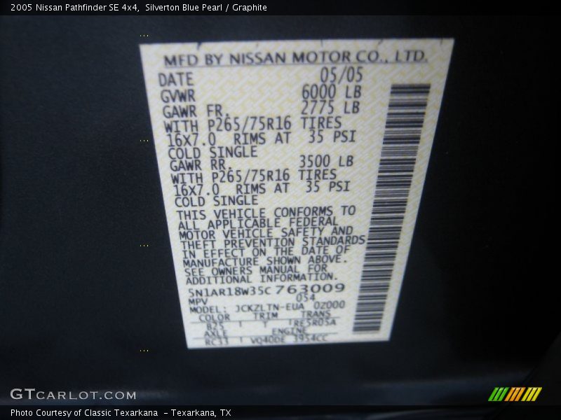 Silverton Blue Pearl / Graphite 2005 Nissan Pathfinder SE 4x4