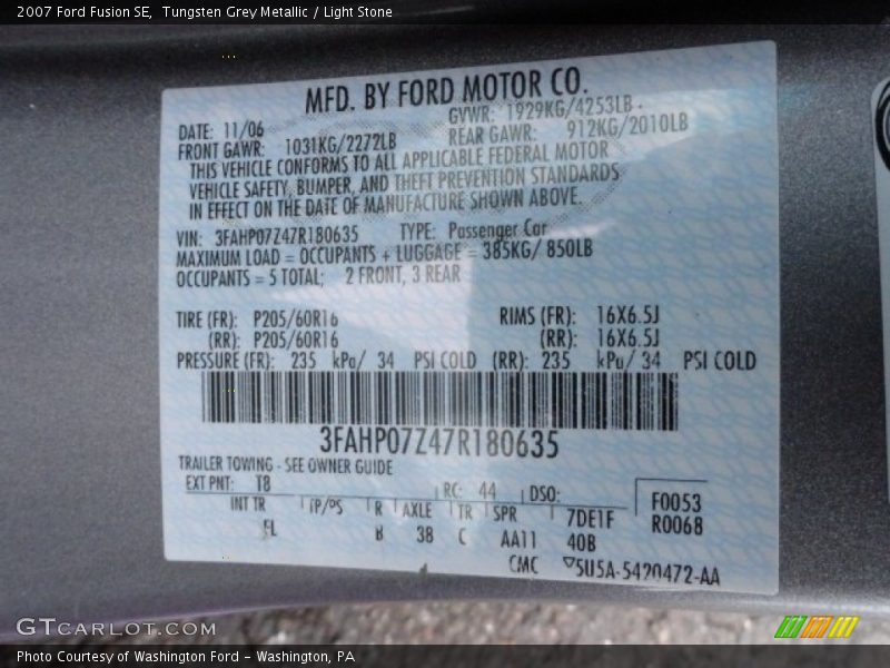 2007 Fusion SE Tungsten Grey Metallic Color Code T8