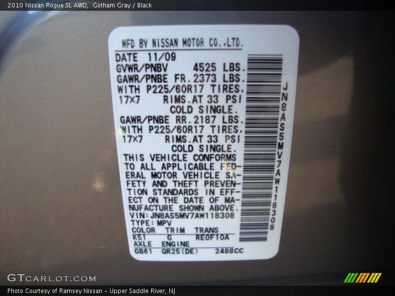 Gotham Gray / Black 2010 Nissan Rogue SL AWD