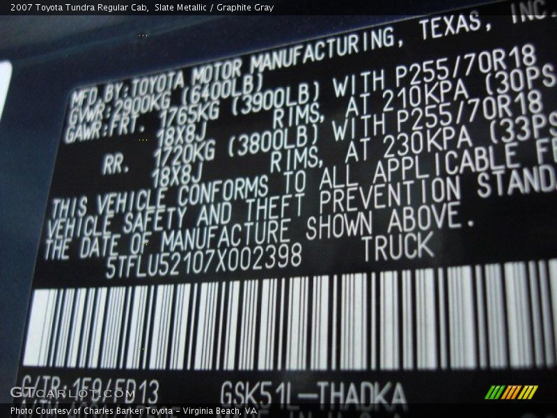 2007 Tundra Regular Cab Slate Metallic Color Code 1F9