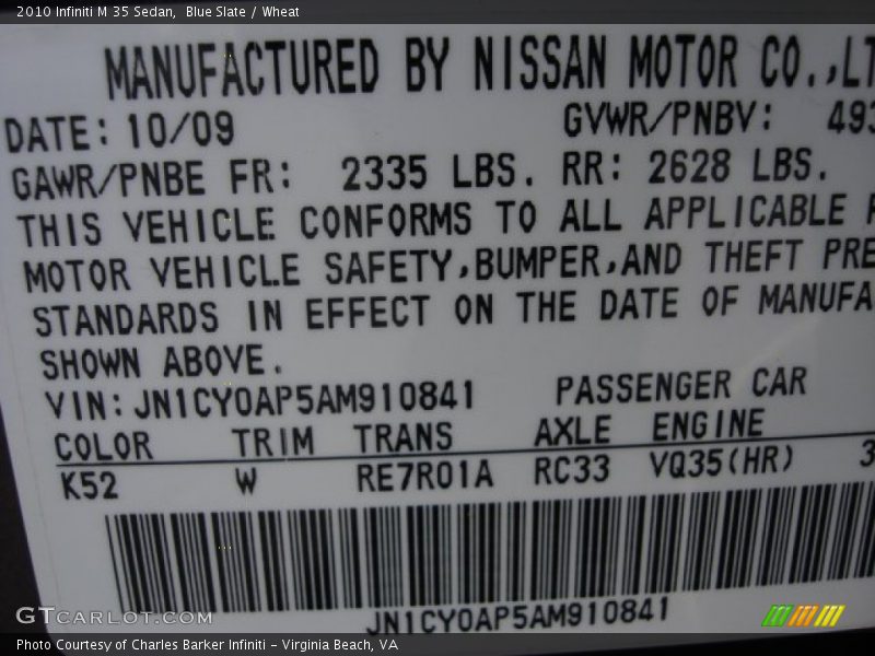 Blue Slate / Wheat 2010 Infiniti M 35 Sedan