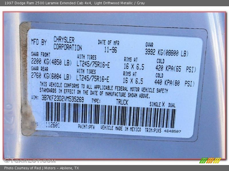 1997 Ram 2500 Laramie Extended Cab 4x4 Light Driftwood Metallic Color Code PFA