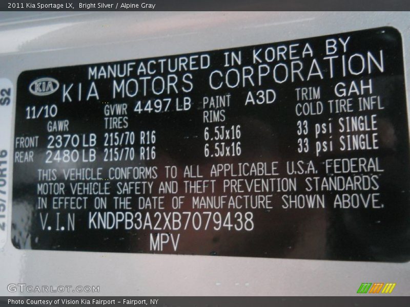 Bright Silver / Alpine Gray 2011 Kia Sportage LX