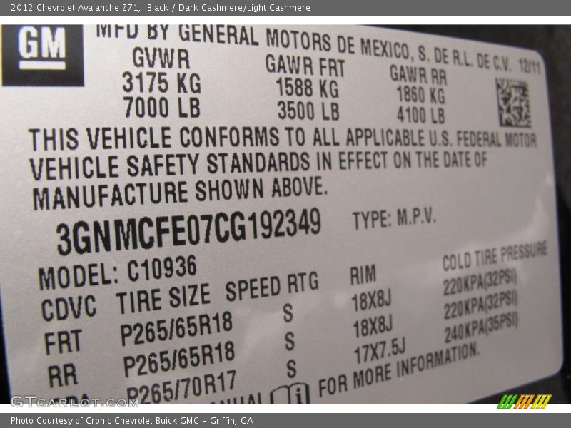 Black / Dark Cashmere/Light Cashmere 2012 Chevrolet Avalanche Z71