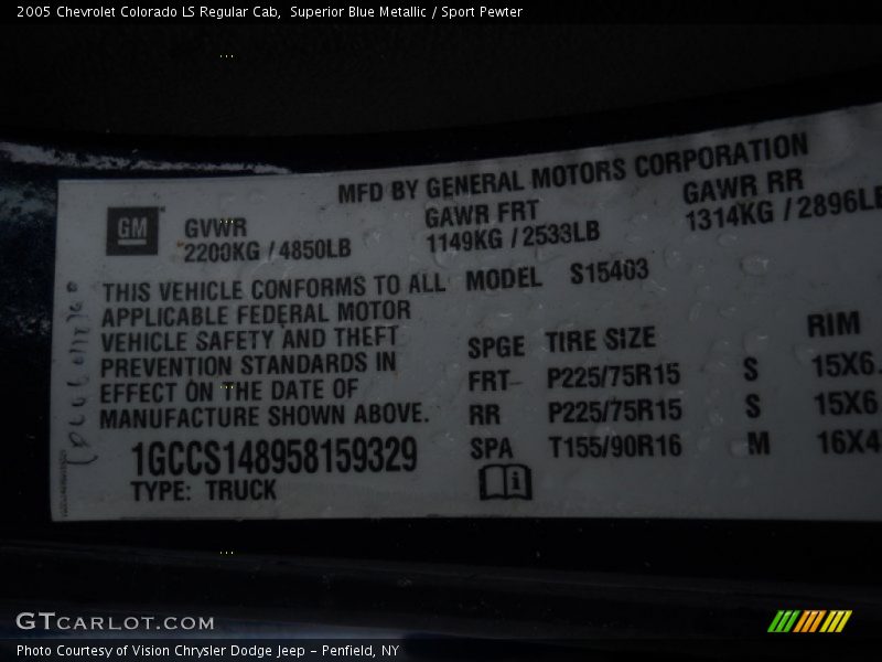 Superior Blue Metallic / Sport Pewter 2005 Chevrolet Colorado LS Regular Cab