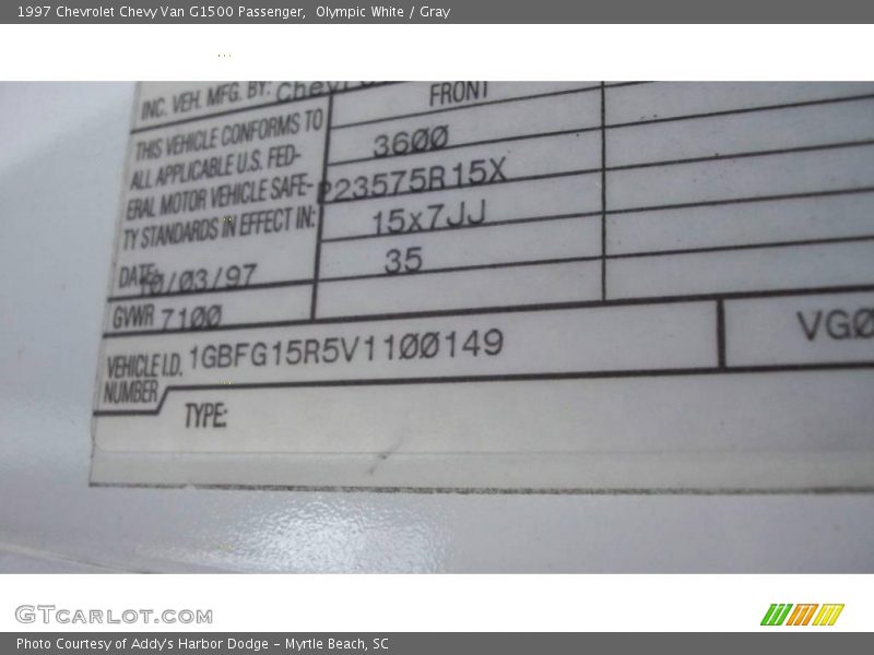 Olympic White / Gray 1997 Chevrolet Chevy Van G1500 Passenger