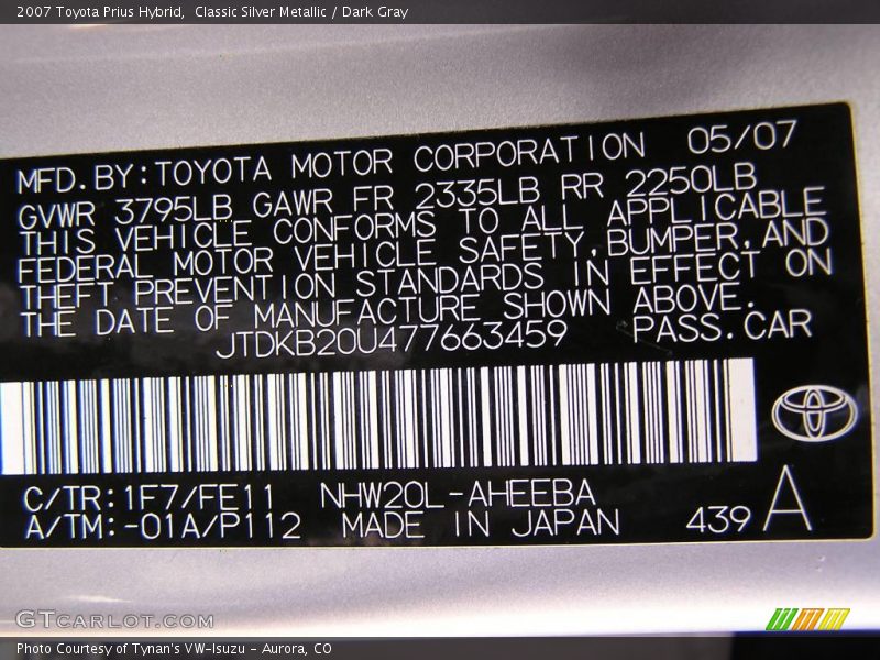 Classic Silver Metallic / Dark Gray 2007 Toyota Prius Hybrid
