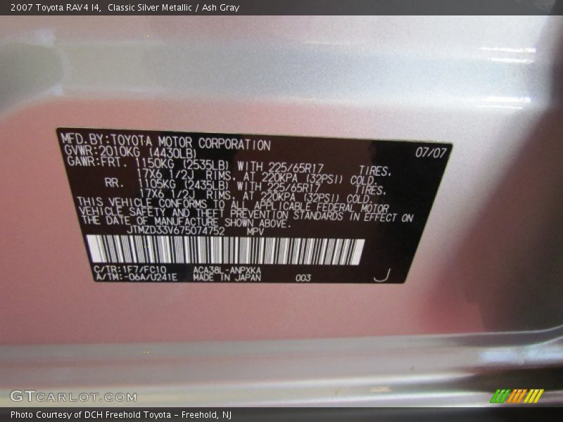 Classic Silver Metallic / Ash Gray 2007 Toyota RAV4 I4