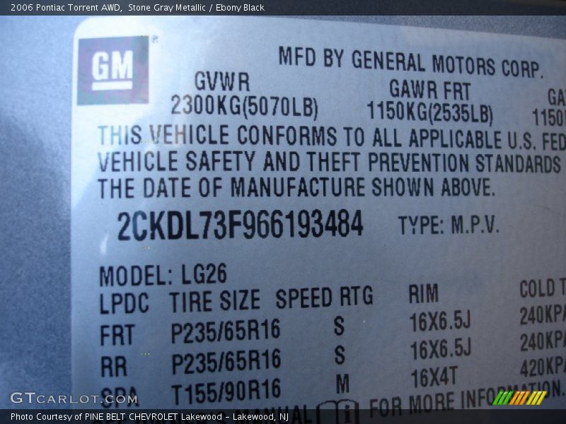 Stone Gray Metallic / Ebony Black 2006 Pontiac Torrent AWD