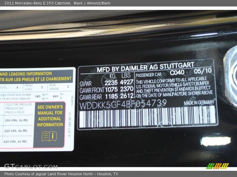 Black / Almond/Black 2011 Mercedes-Benz E 350 Cabriolet