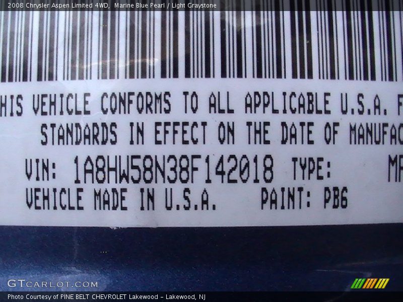 Marine Blue Pearl / Light Graystone 2008 Chrysler Aspen Limited 4WD