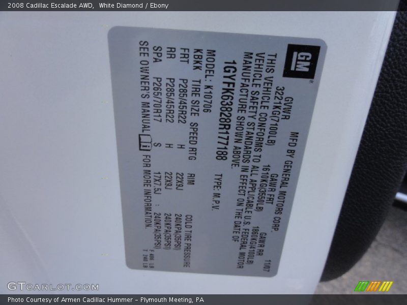 White Diamond / Ebony 2008 Cadillac Escalade AWD