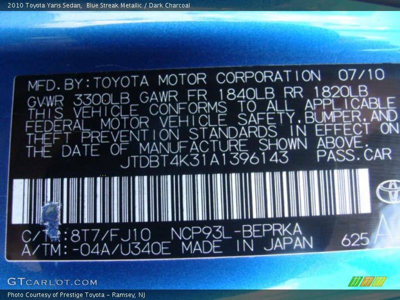 Blue Streak Metallic / Dark Charcoal 2010 Toyota Yaris Sedan