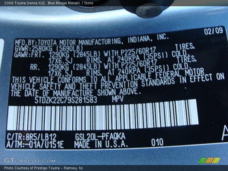 Blue Mirage Metallic / Stone 2009 Toyota Sienna XLE