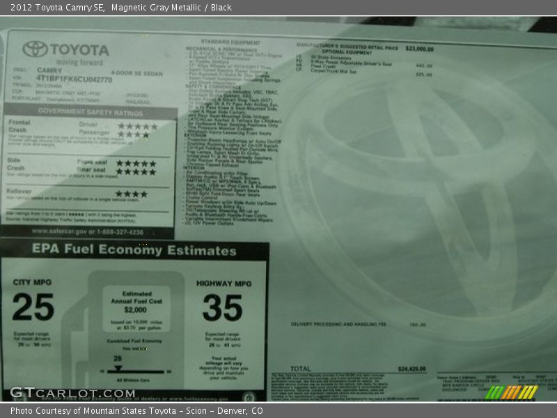 2012 Camry SE Window Sticker