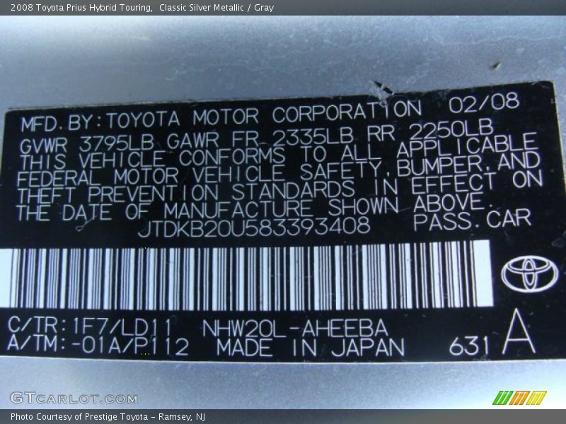 Classic Silver Metallic / Gray 2008 Toyota Prius Hybrid Touring
