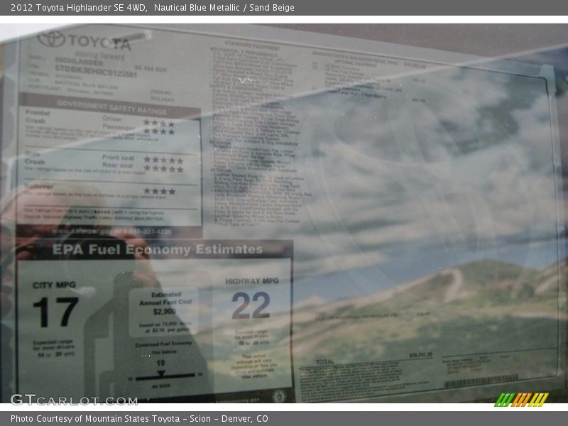 Nautical Blue Metallic / Sand Beige 2012 Toyota Highlander SE 4WD