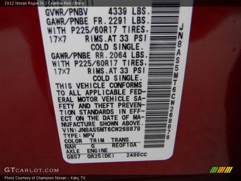 Cayenne Red / Black 2012 Nissan Rogue SV