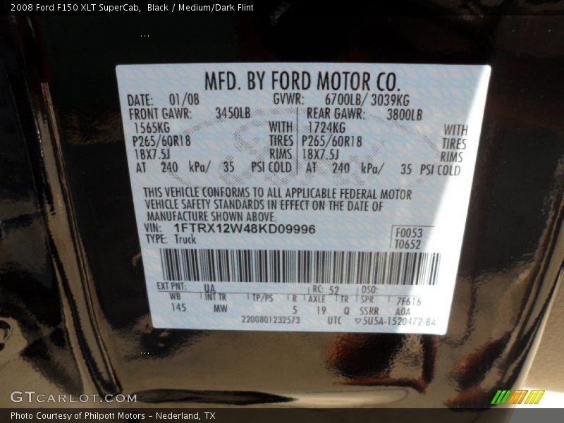 2008 F150 XLT SuperCab Black Color Code UA