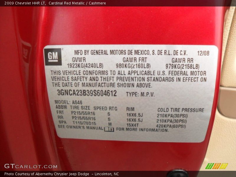 Cardinal Red Metallic / Cashmere 2009 Chevrolet HHR LT