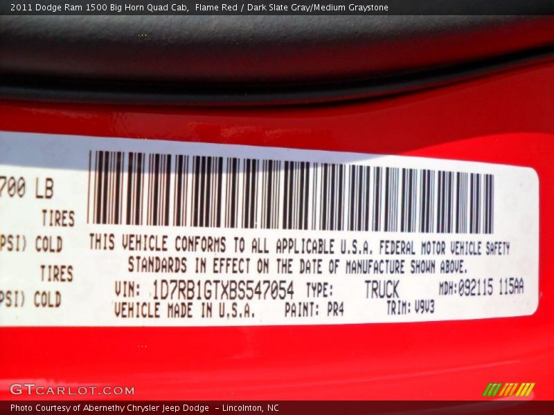 2011 Ram 1500 Big Horn Quad Cab Flame Red Color Code PR4