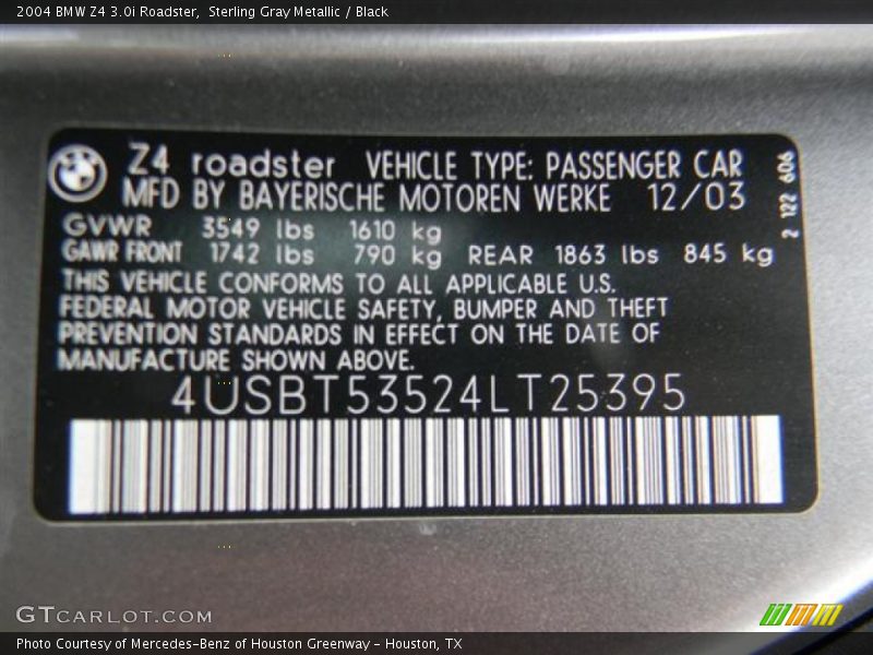 Sterling Gray Metallic / Black 2004 BMW Z4 3.0i Roadster